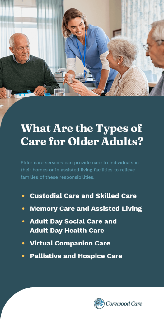 What are the types of care for older adults?